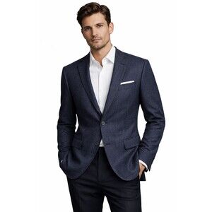HUGO BOSS Italian Virgin Wool Micro Check Tailored Sport Coat Blazer Blue 40R